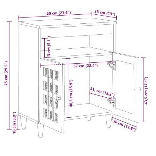 Служебен шкаф Естествен 60 x 33,5 x 75 см Солидно мангово дърво