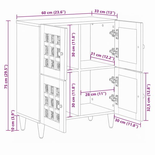 Служебен шкаф Естествен 60 x 33,5 x 75 см Солидно мангово дърво