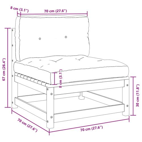 Градински среден диван с възглавници антрацит, борово дърво