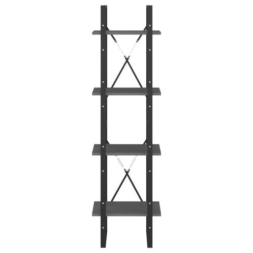 4-етажна библиотека, сива, 40x30x140 см, борово дърво масив