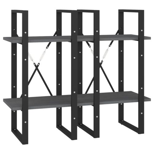 4-етажна библиотека, сива, 40x30x140 см, борово дърво масив