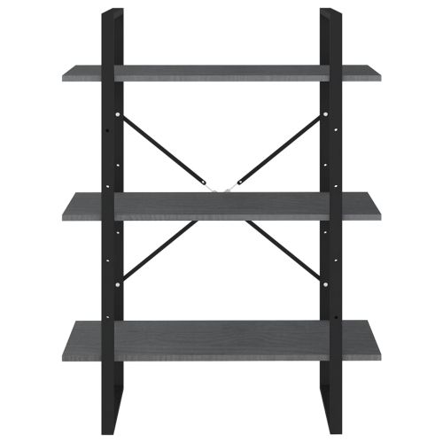 3-етажна библиотека, сива, 80x30x105 см, борово дърво масив