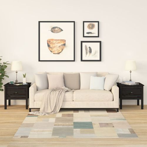 Странични масички, 2 бр, Черен, 50x50x49 см, борово дърво масив