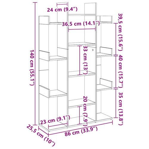 Библиотека, опушен дъб, 86x25,5x140 см, инженерно дърво