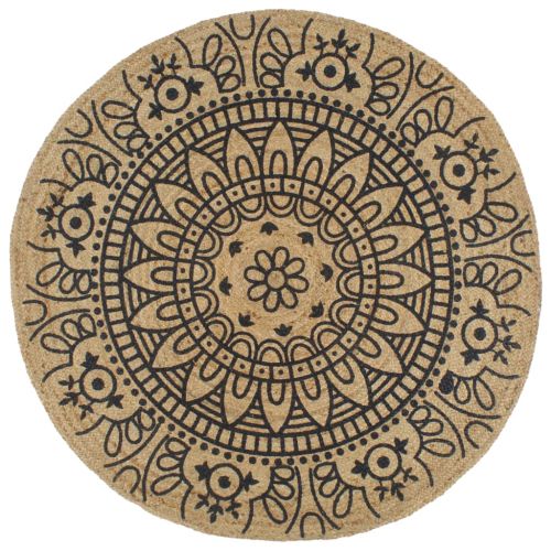 Ръчно тъкан килим от юта, тъмносин принт, 90 см