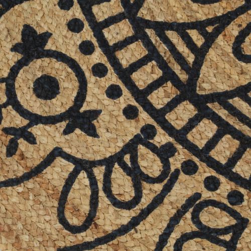 Ръчно тъкан килим от юта, тъмносин принт, 90 см