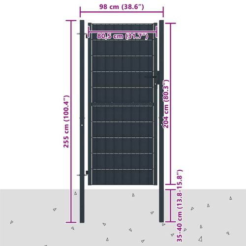 Оградна порта PVC и стомана 100x204 см, антрацит