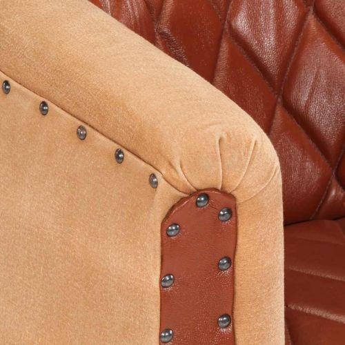 Фотьойл, кафяв, естествена кожа и мангово дърво масив