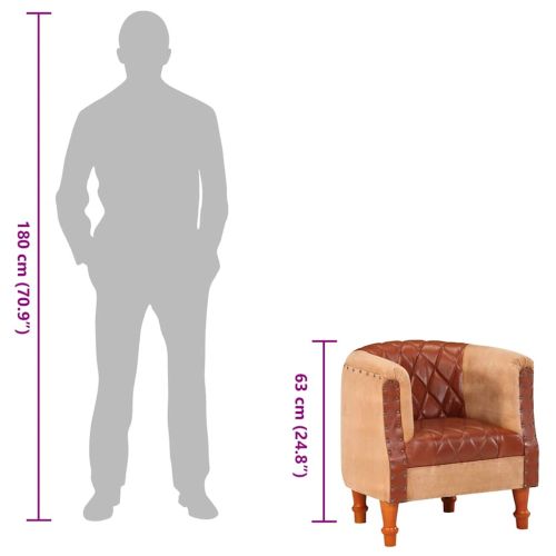 Фотьойл, кафяв, естествена кожа и мангово дърво масив