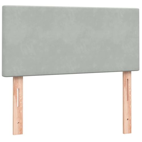 Боксспринг легло с матрак и LED, светлосиво, 90x210 см, кадифе