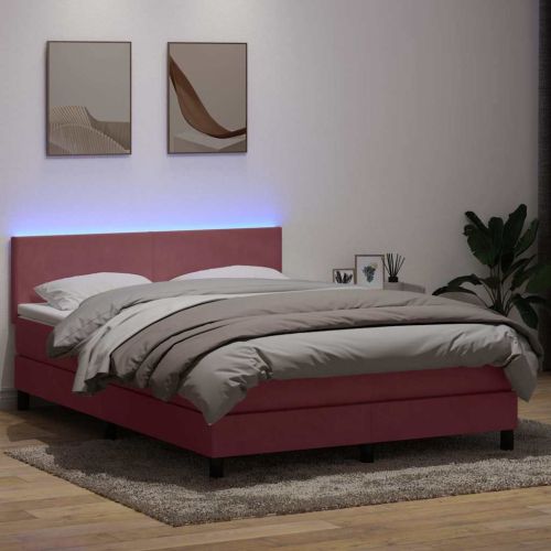 Боксспринг легло с матрак и LED, розово, 160x210 см, кадифе