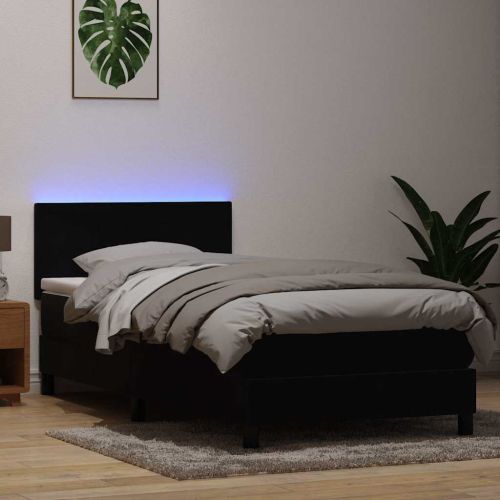 Боксспринг легло с матрак и LED, черно, 80x220 cm, кадифе