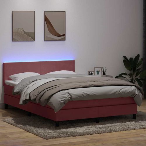 Боксспринг легло с матрак и LED, розово, 160x220 см, кадифе