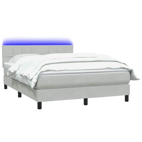 Боксспринг легло с матрак и LED, светлосиво, 160x220 см, кадифе