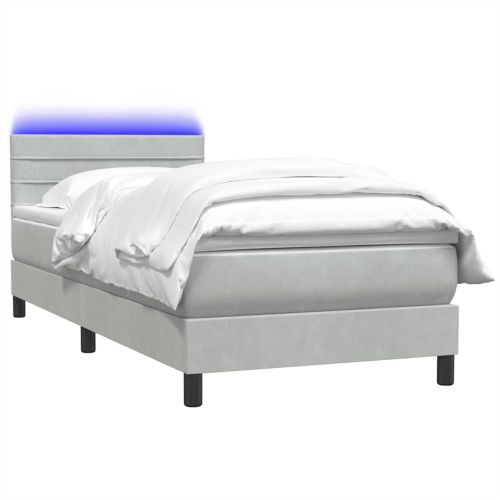 Боксспринг легло с матрак и LED, светлосиво, 80x210 см, кадифе