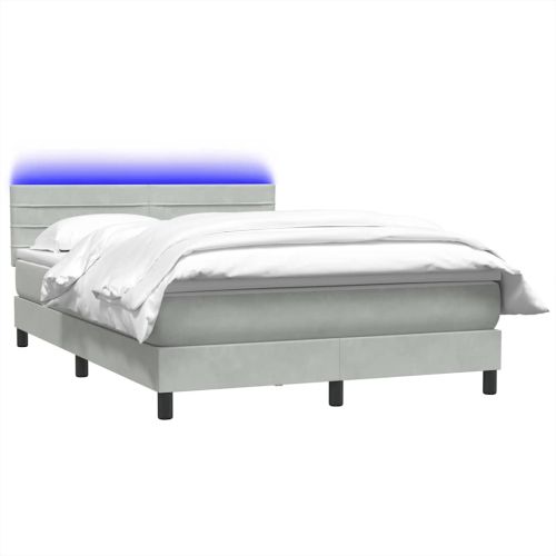 Боксспринг легло с матрак и LED, светлосиво, 160x210 см, кадифе