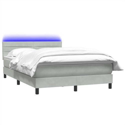 Боксспринг легло с матрак и LED, светлосиво, 160x220 см, кадифе