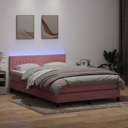 Боксспринг легло с матрак и LED, розова, 140x210 см, кадифе