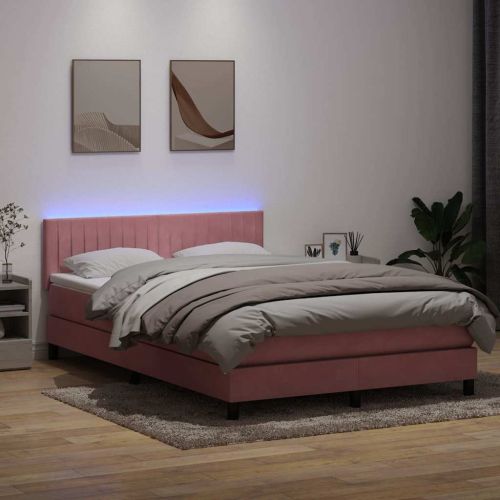 Боксспринг легло с матрак и LED, розово, 160x210 см, кадифе