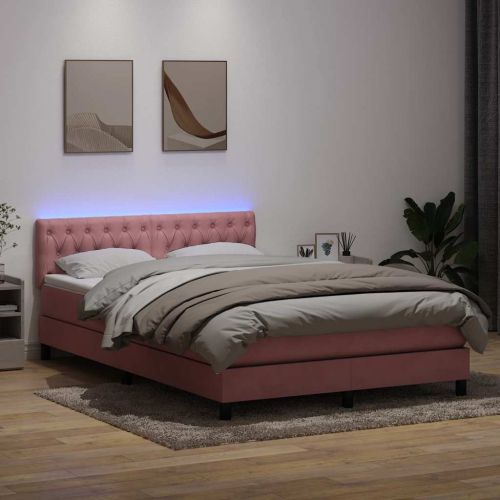 Боксспринг легло с матрак и LED, розово, 160x210 см, кадифе