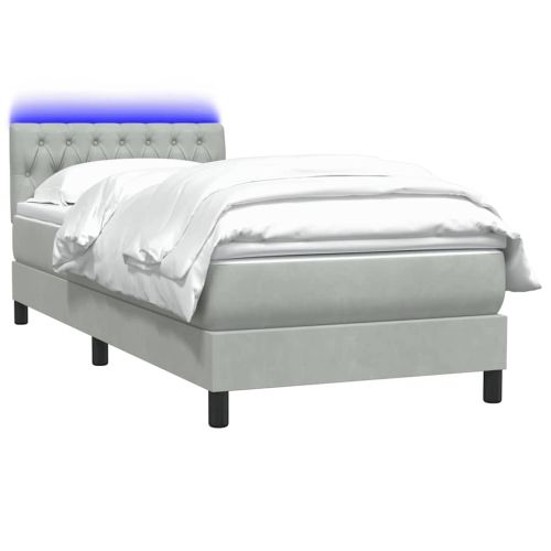 Боксспринг легло с матрак и LED, светлосиво, 80x220 см, кадифе