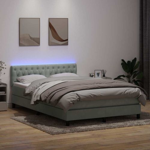 Боксспринг легло с матрак и LED, светлосиво, 160x220 см, кадифе