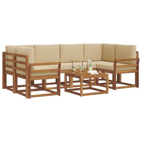 Комплект дивани за открито 7 pcs Натурален и Бежов