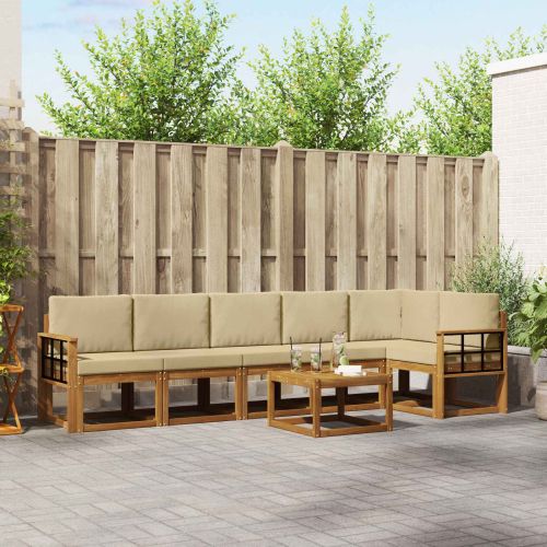Комплект дивани за открито 7 pcs Натурален и Бежов
