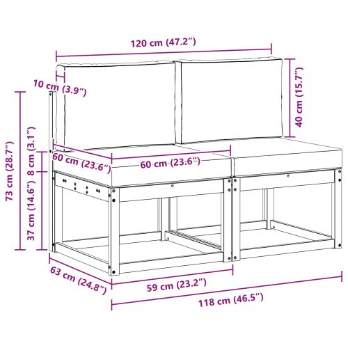 2 Брой Среден диван за открито Солидно акациево дърво Естествен
