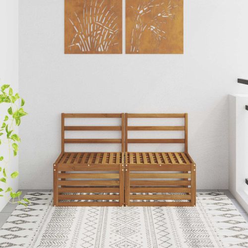 2 Брой Среден диван за открито Солидно акациево дърво Естествен