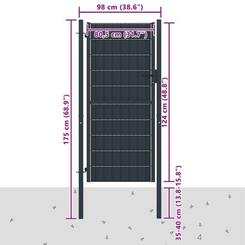 Оградна порта PVC и стомана 100x124 см, антрацит