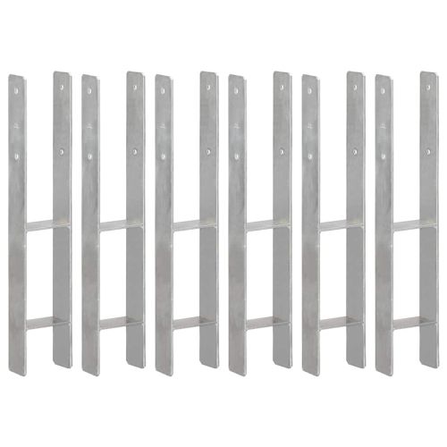 Оградни подпори 6 бр сребристи 10x6x60 см поцинкована стомана