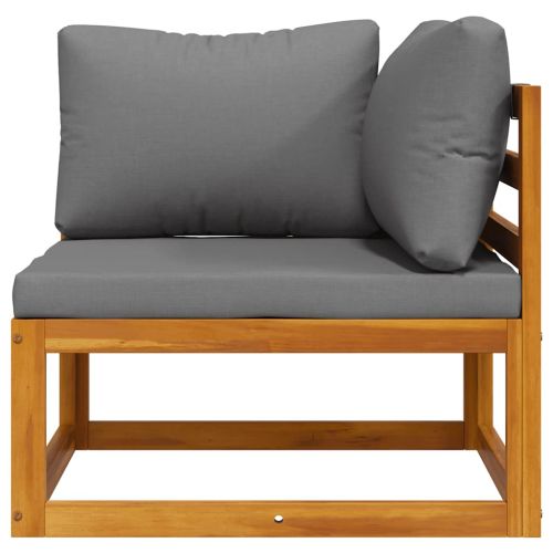 Модулен ъглов диван тъмносиви възглавници акациево дърво масив