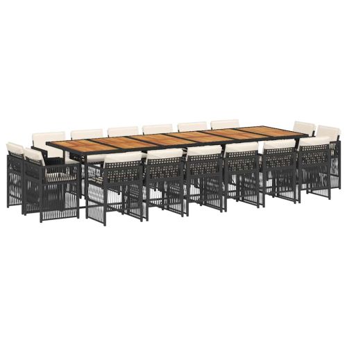 Градински комплект с възглавници 17 части полиратан черен