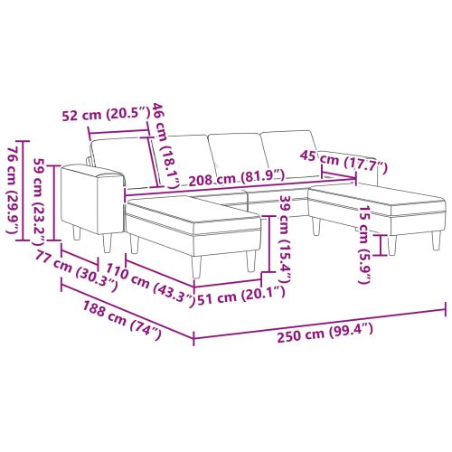 Диван с възглавница Крем 250 x 188 x 76 см Кордюрова тъкан