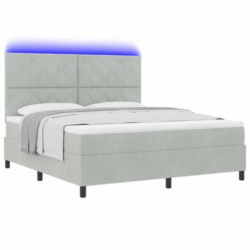 LED кутия за пружини с легло Светлосиво 180 x 200 cm Кадифе
