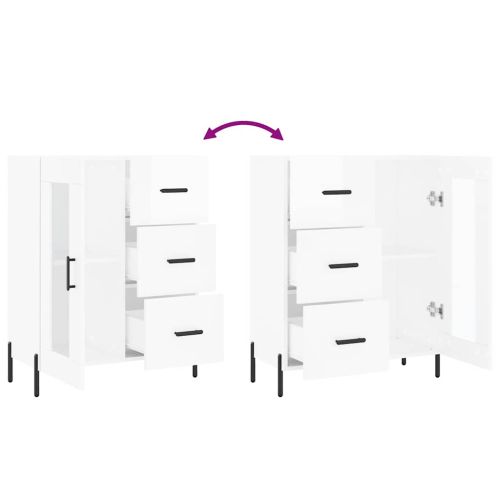 Сайдборд, бял гланц, 69,5x34x90 см, инженерно дърво