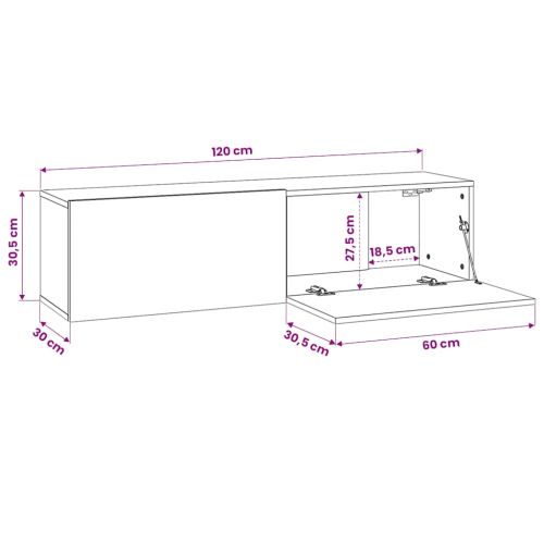 ТВ шкаф, черно и дъб, 120x30x30,5 см, инженерно дърво