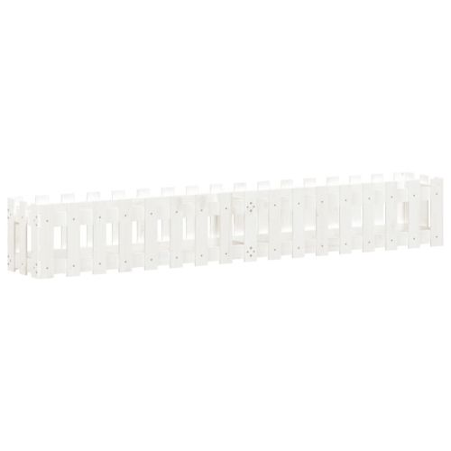 Градинска леха с дизайн на ограда бяла 200x30x30 см бор масив