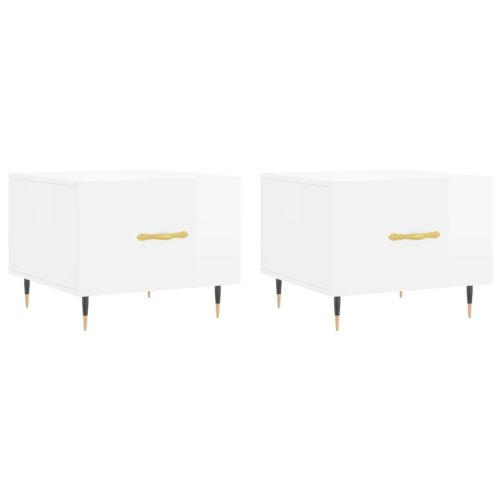 Кафе маси, 2 бр, Бял гланц, 50x50x40 см, инженерно дърво