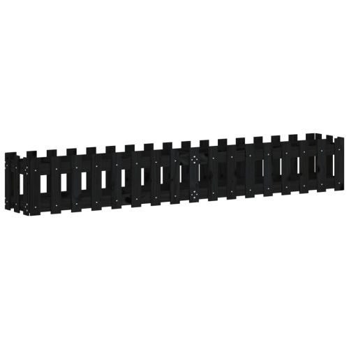 Градинска леха с дизайн на ограда черна 200x30x30 см бор масив