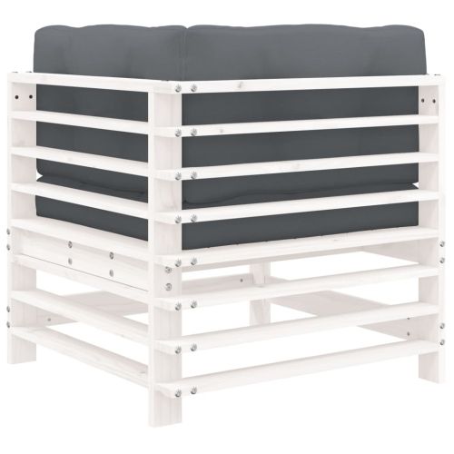 Ъглови дивани с възглавници, 2 бр, бели, борово дърво масив