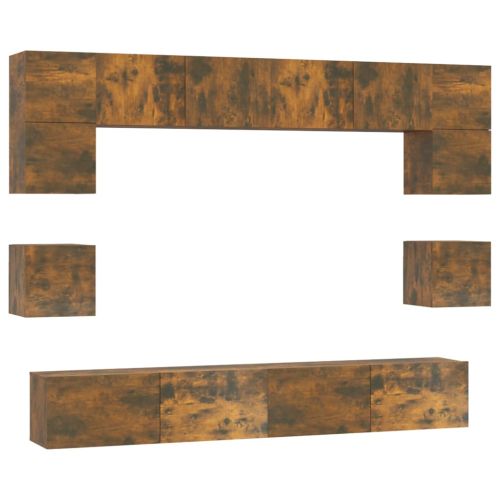 Комплект ТВ шкафове от 8 части, опушен дъб, инженерно дърво