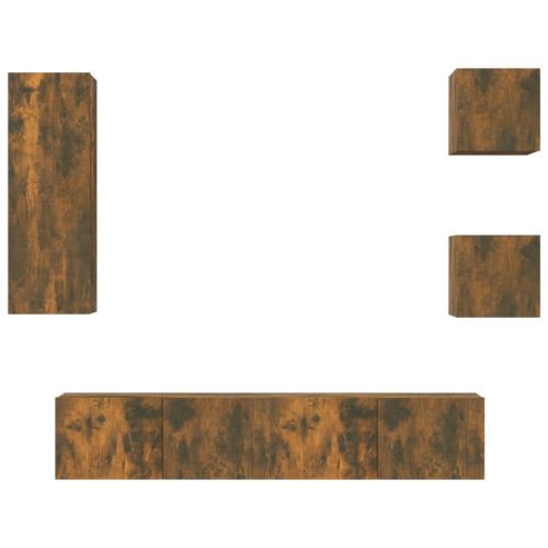 Комплект ТВ шкафове от 5 части, опушен дъб, инженерно дърво