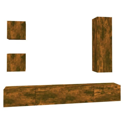 Комплект ТВ шкафове от 5 части, опушен дъб, инженерно дърво