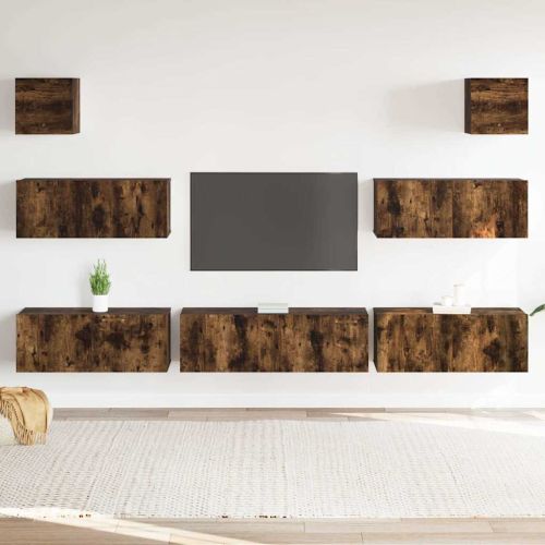 Комплект ТВ шкафове от 7 части, опушен дъб, инженерно дърво