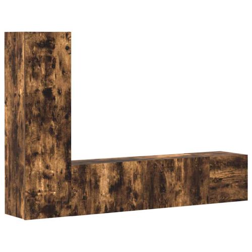 Комплект ТВ шкафове от 3 части, опушен дъб, инженерно дърво