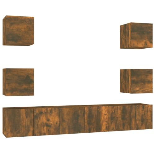 Комплект ТВ шкафове от 7 части, опушен дъб, инженерно дърво