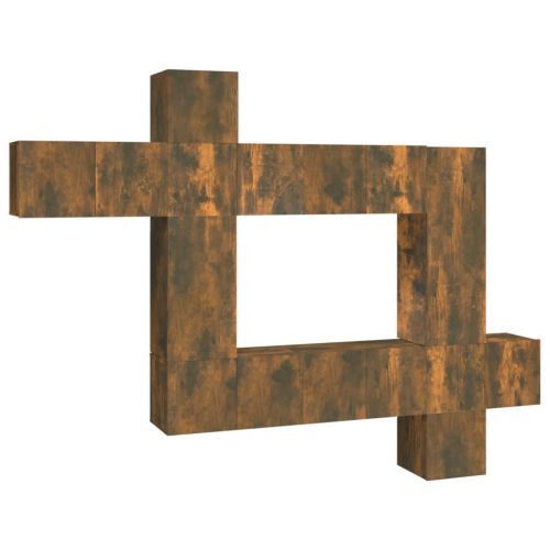 Комплект ТВ шкафове от 10 части, опушен дъб, инженерно дърво