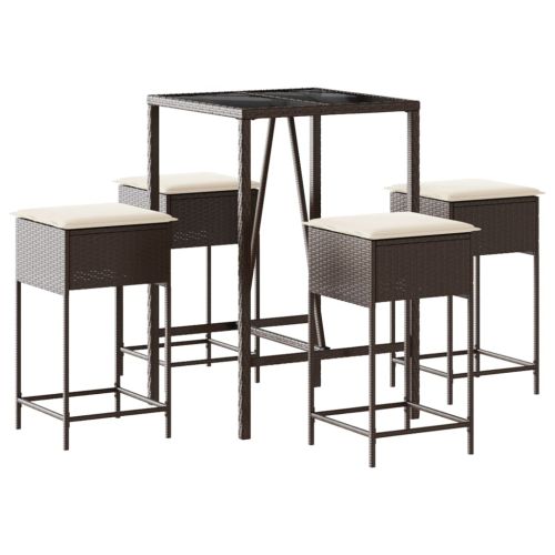 Градински бар комплект с възглавници 5 части кафяв полиратан